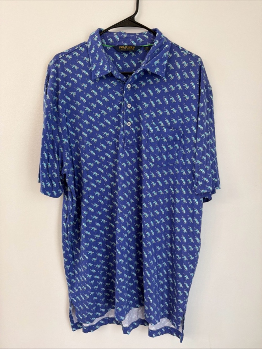 Polo Ralph Lauren Men's Short Sleeve Golf Polo Shirt XL Blue Animal Print A1026